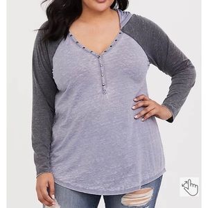 Torrid brand grey and blue hooded shirt